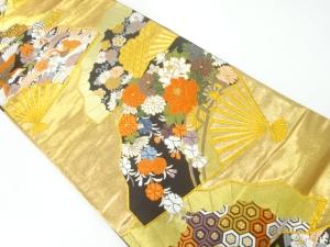 扇面に花鳥模様織出し袋帯